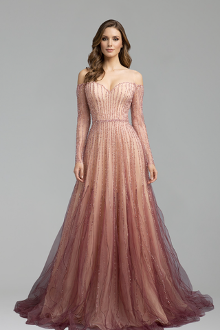 Beaded Off-Shoulder Tulle Gown