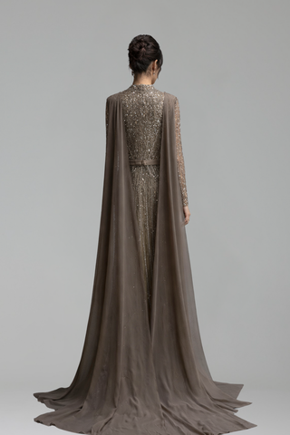 Embellished Cape Gown - LAROSABRIDE