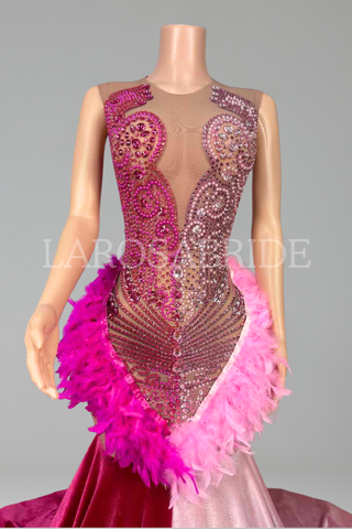 Rosé Feather Illusion Gown