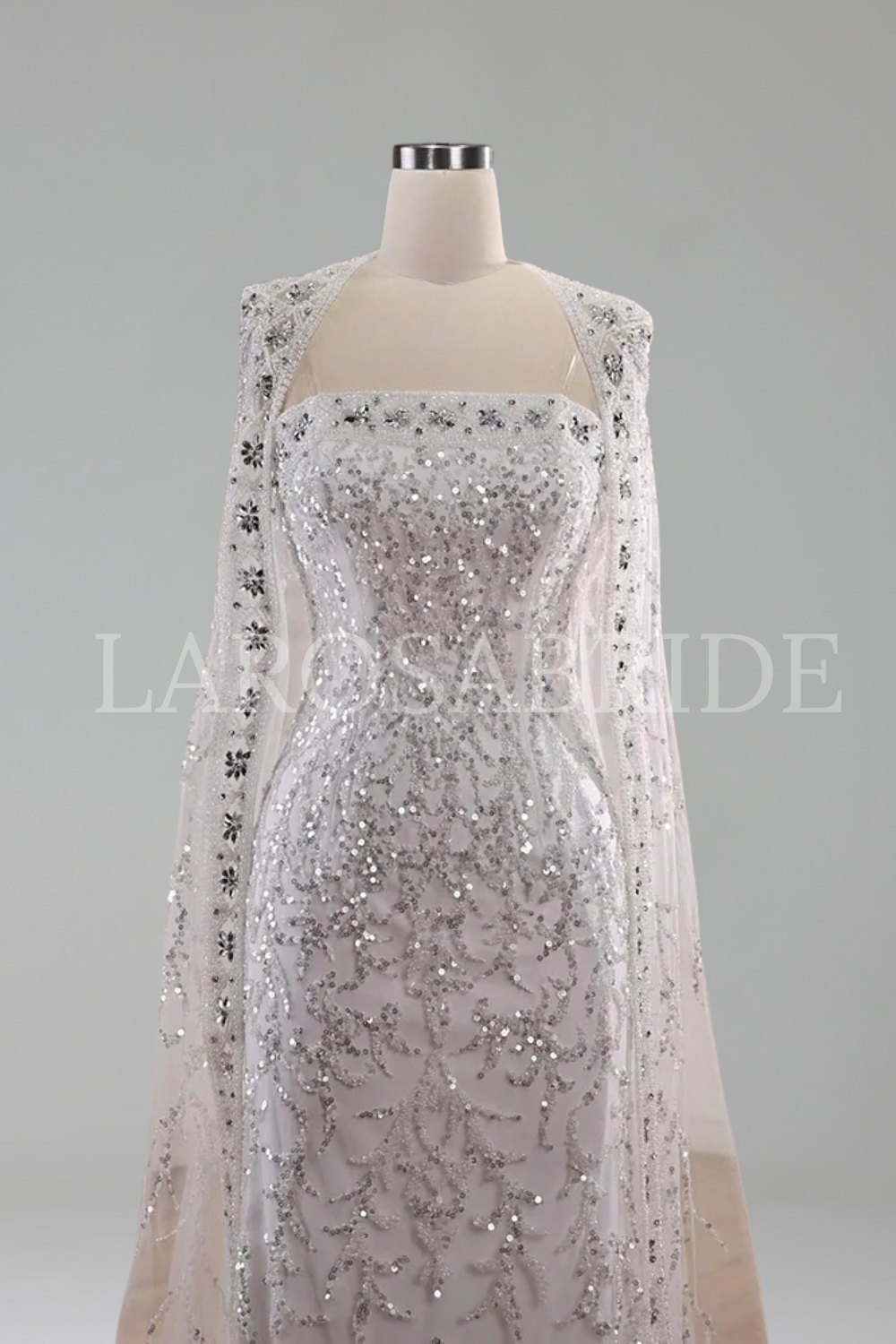 Mermaid Beaded Cape Gown - LAROSABRIDE