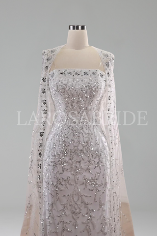 Mermaid Beaded Cape Gown - LAROSABRIDE