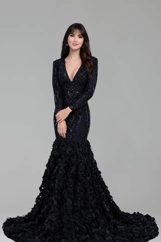 Deep V Long Sleeve Mermaid Dress