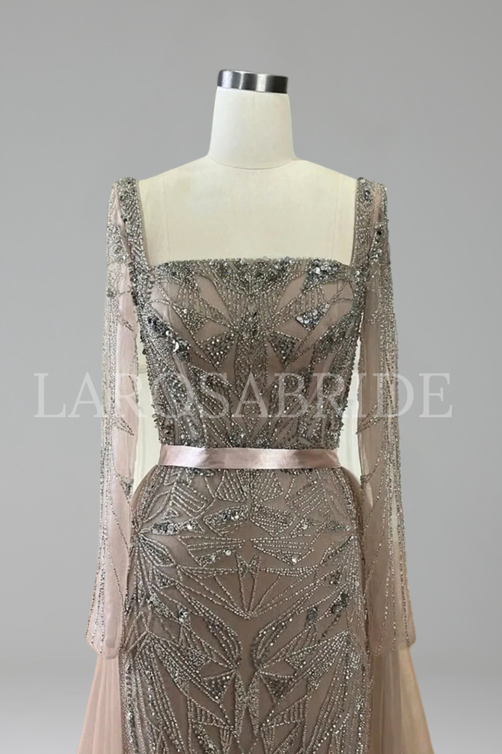 Arabic Nude Beaded Mermaid Gown with Overskirt - LAROSABRIDE
