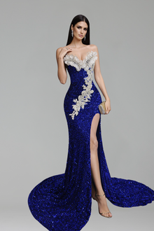 Emerald Sequin Floral Mermaid Gown - LAROSABRIDE
