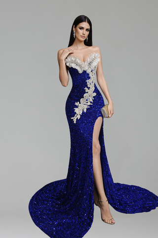 Emerald Sequin Floral Mermaid Gown - LAROSABRIDE