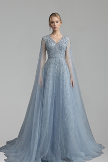 Long Sleeve Beaded Tulle Gown-Larosabride