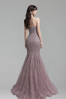 Pink Beaded Mermaid Evening Gown - LAROSABRIDE