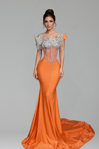 Appliqu� Off-Shoulder Mermaid Gown - LAROSABRIDE