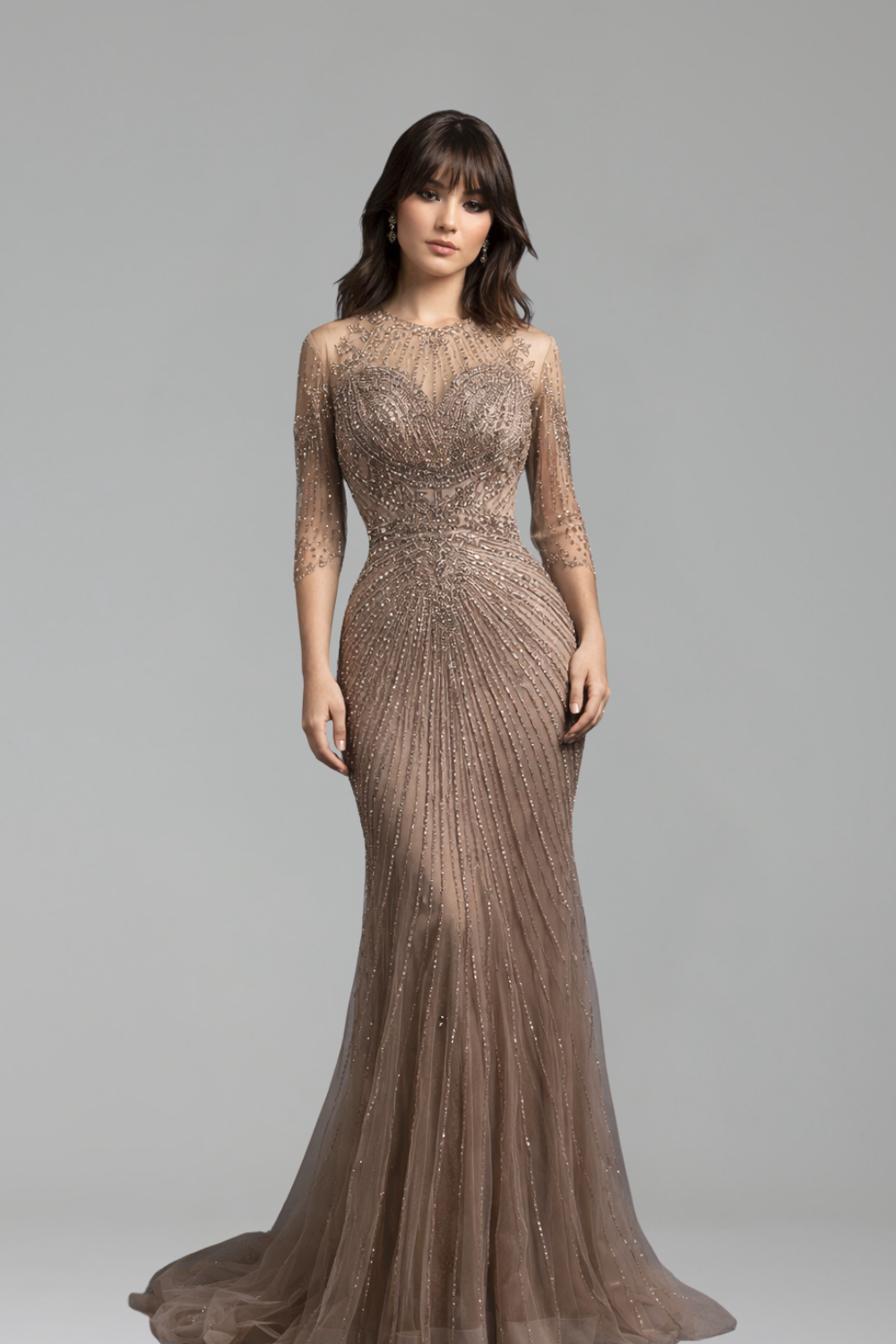 Caramel Tassel Beaded Mermaid Gown - LAROSABRIDE