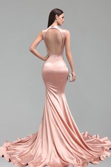 Sheer Appliqu� Mermaid Satin Gown - LAROSABRIDE