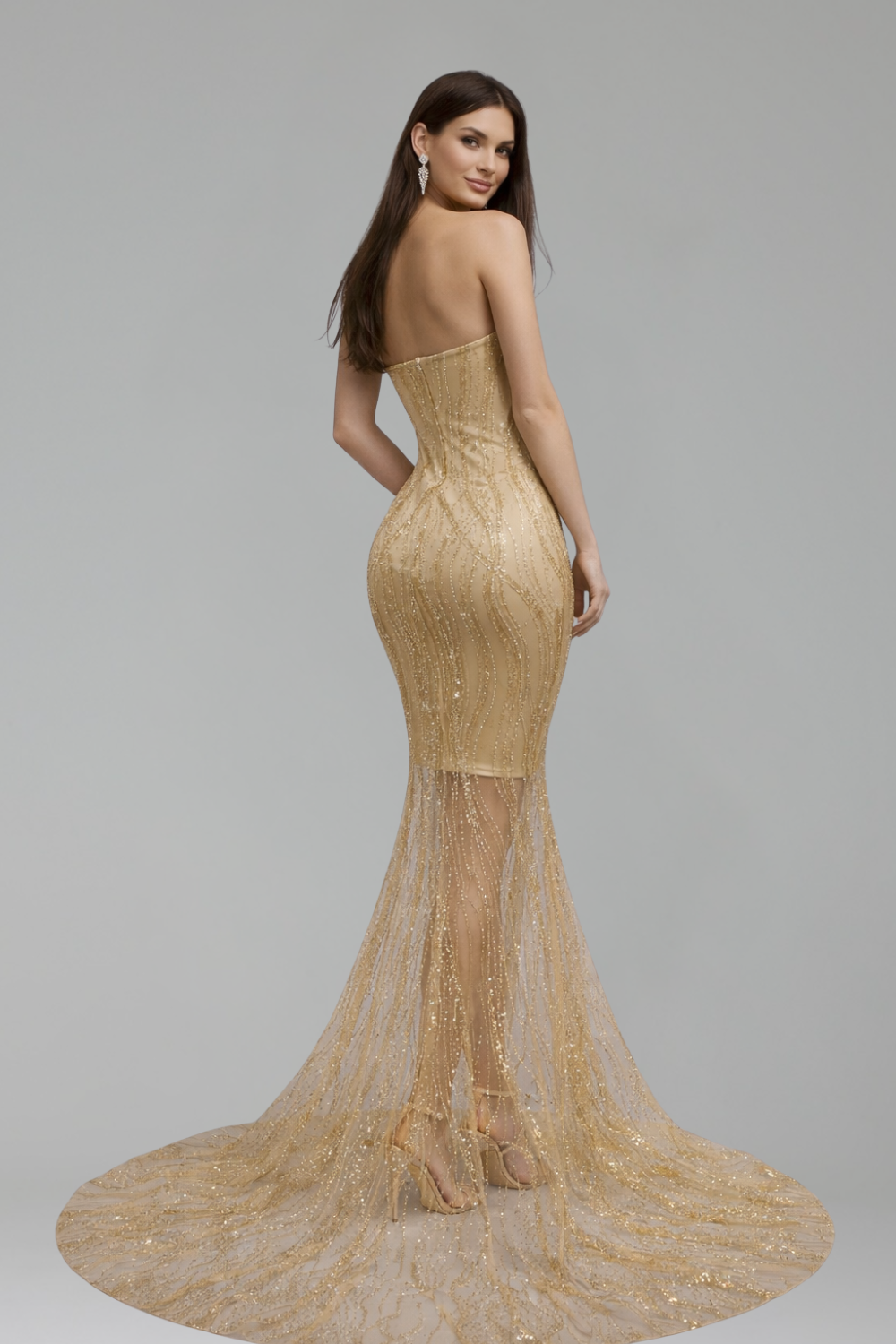 Sheer Corset Beaded Train Gown - LAROSABRIDE