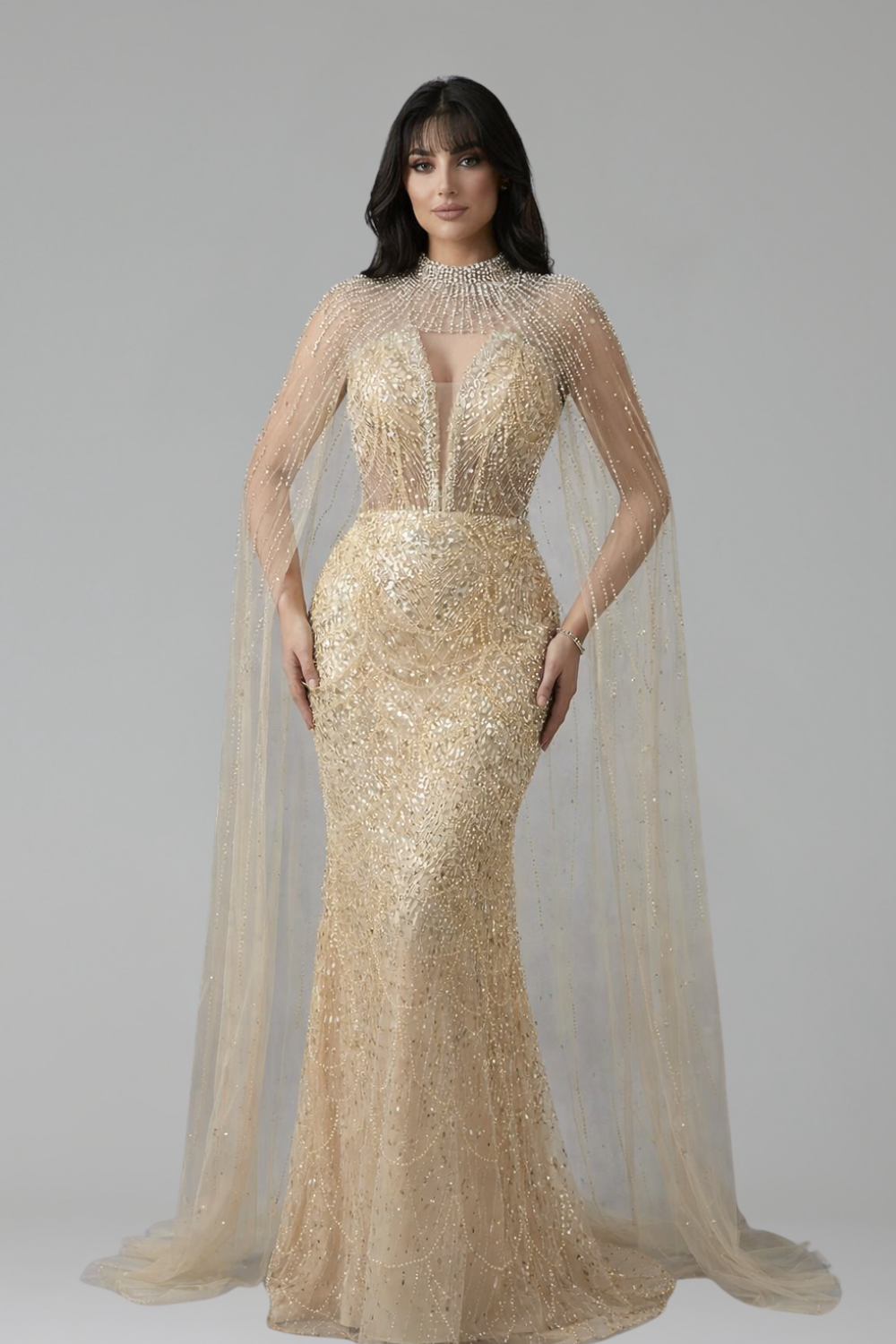 Pearl Beaded Tulle Train Dress - LAROSABRIDE