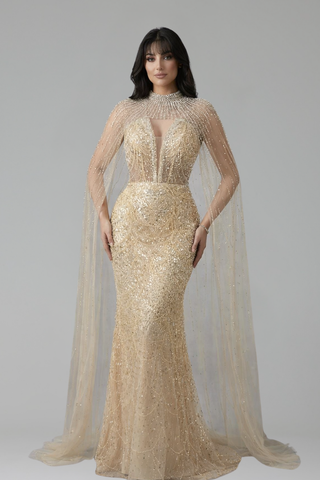 Pearl Beaded Tulle Train Dress - LAROSABRIDE