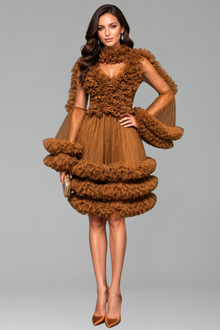 Ruffled Sheer Tiered Tulle Mini Dress - LAROSABRIDE