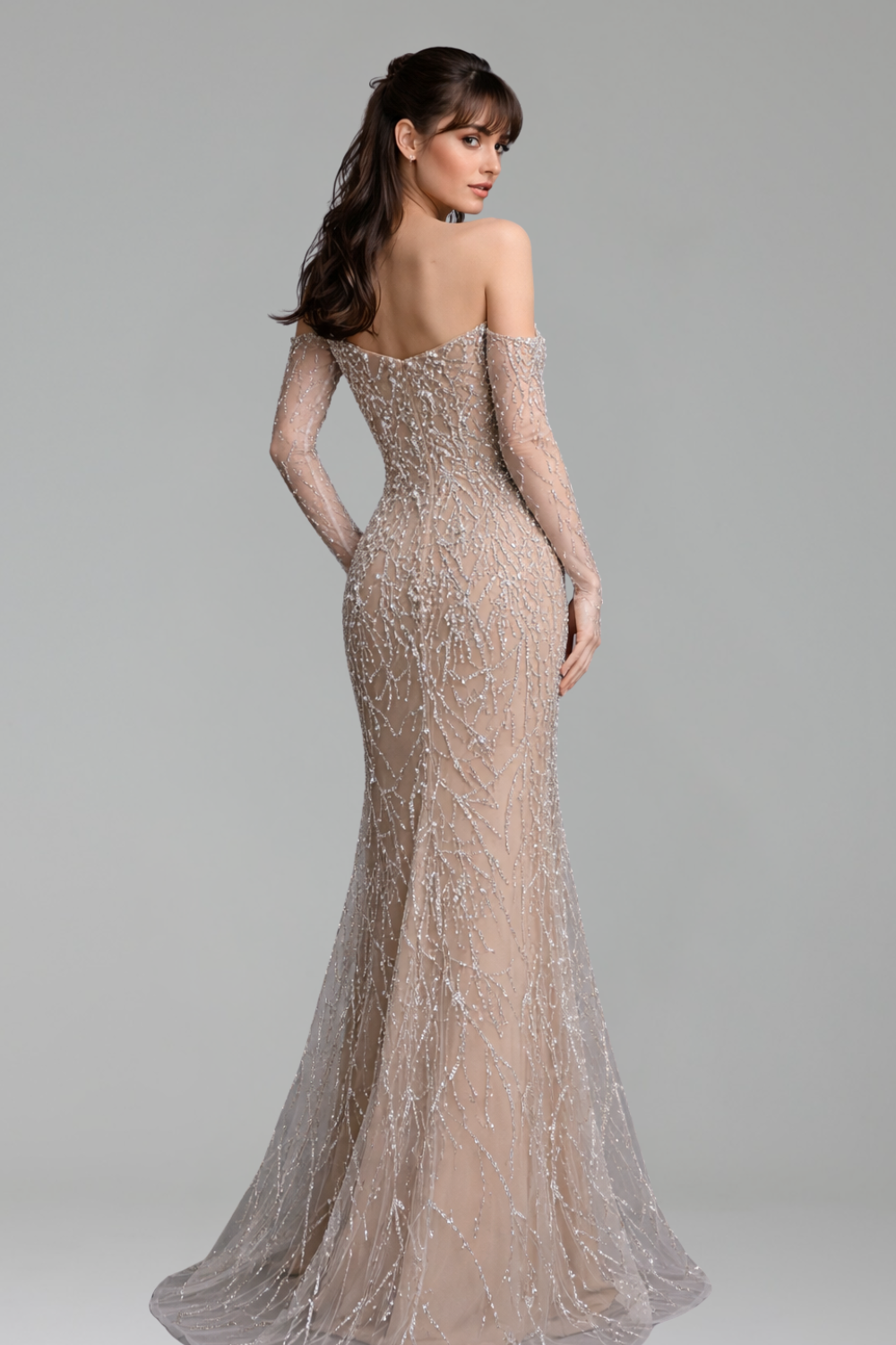 Beaded Mermaid Gown with Gloves - LAROSABRIDE