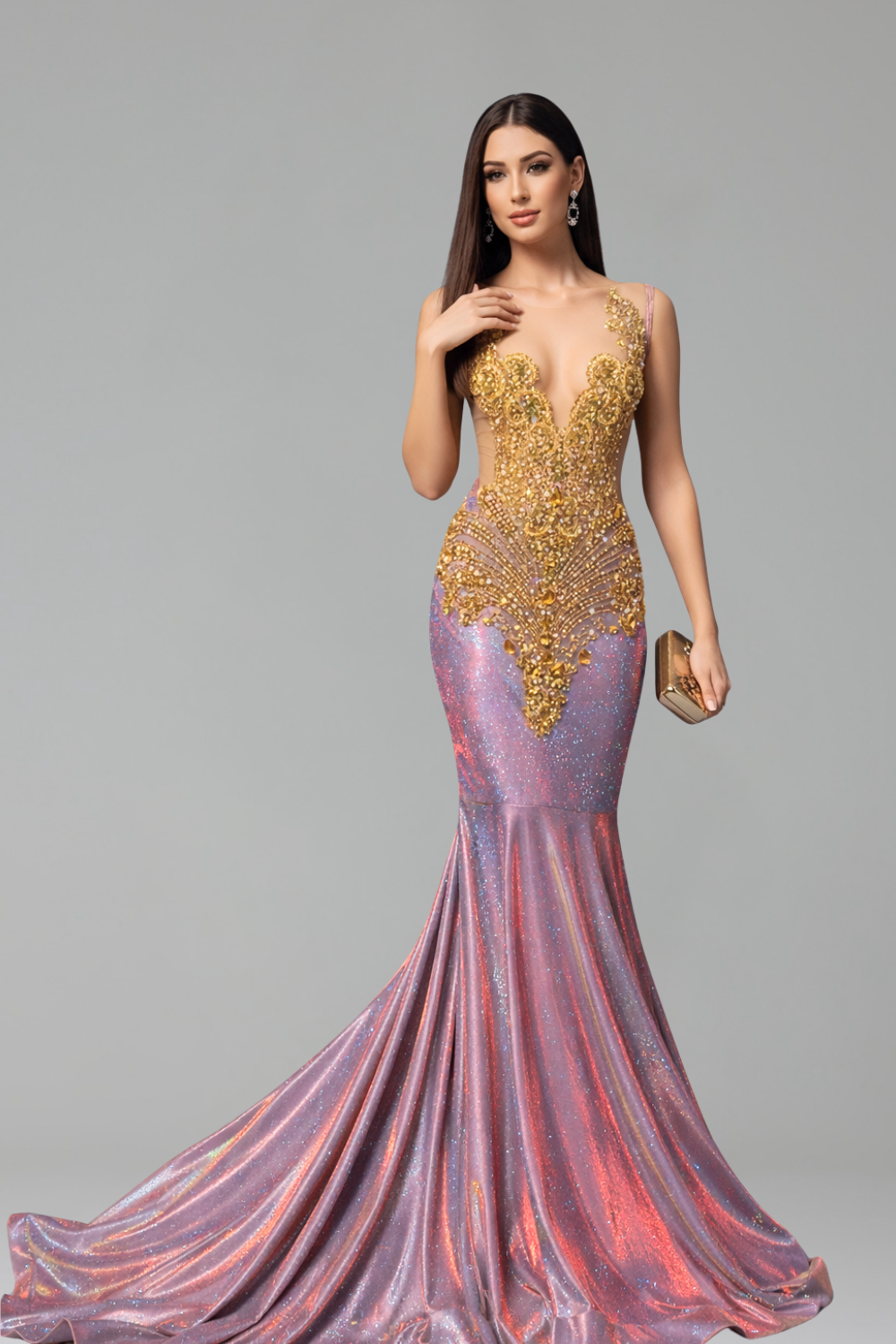 Iridescent Satin Lace Halter Mermaid Gown - LAROSABRIDE