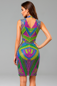 Multicolor Geometric Crystal Midi Dress - LAROSABRIDE