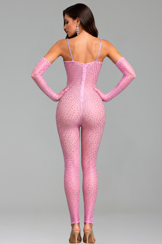 Crystal Embellished Gloves Jumpsuit - LAROSABRIDE