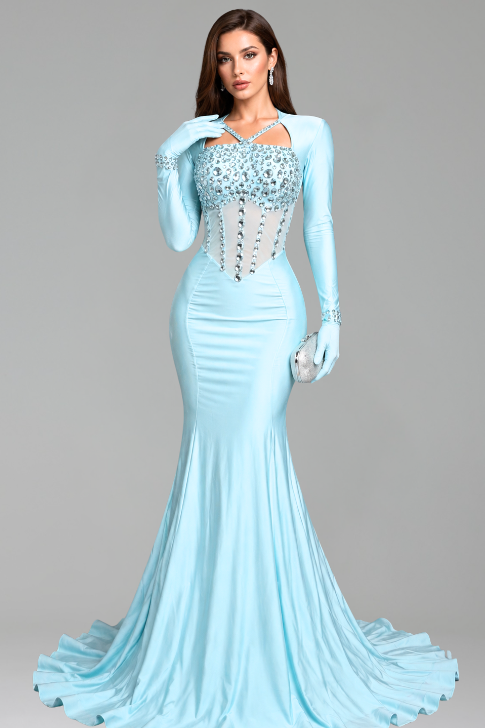 Crystal-Embellished Illusion Corset Gown - LAROSABRIDE