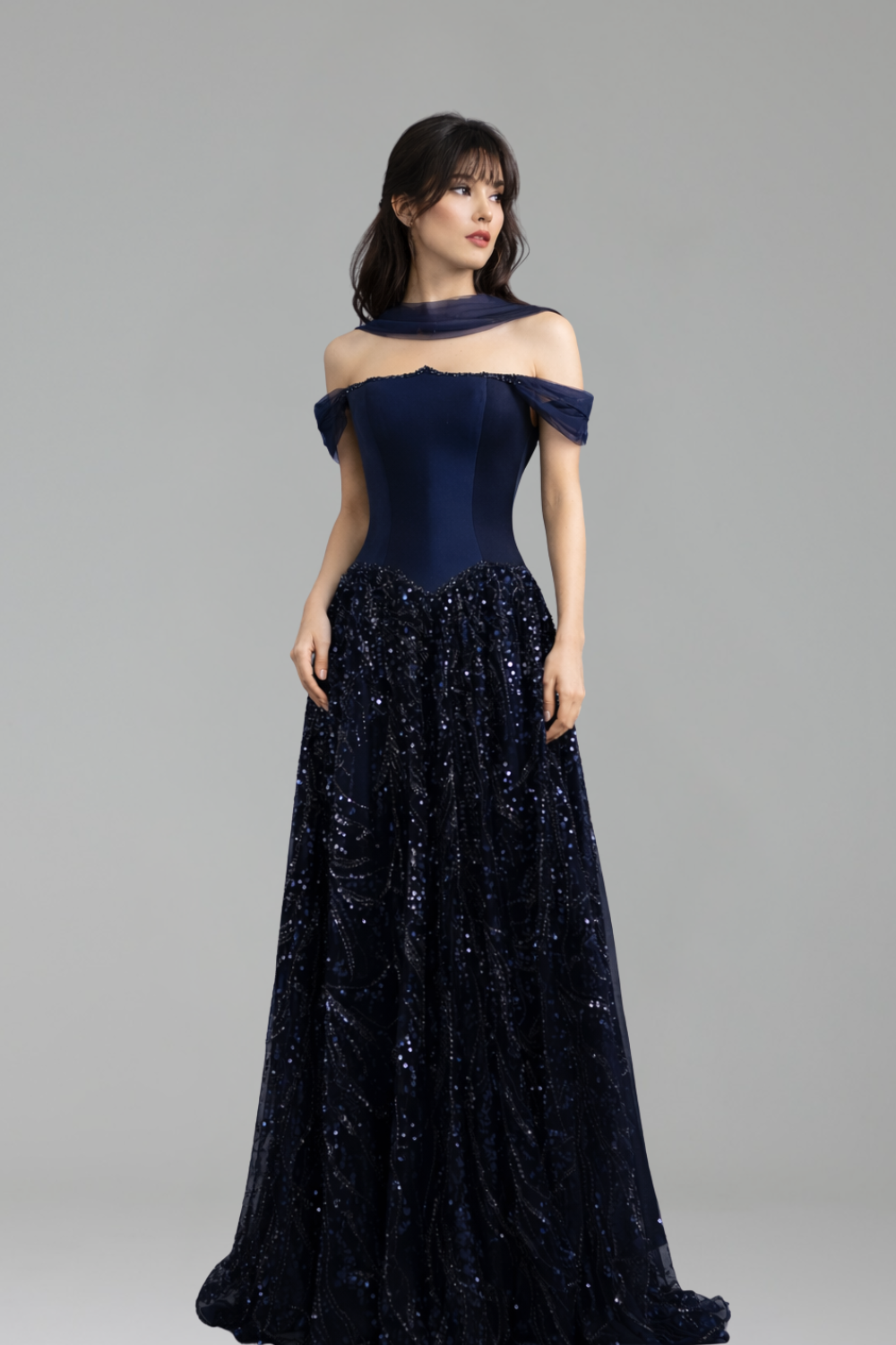 Navy A-Line Beaded Dress - LAROSABRIDE