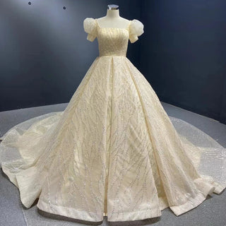 2025 Blue Luxury High-End Wedding Dress - Beaded Sleeveless Lace-Up Bridal Gown