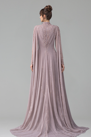 Beaded Satin Mermaid Cape Gown - LAROSABRIDE