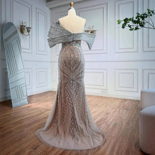 Ships in 2 to 5 Days - 2025 Customized Luxury Off-Shoulder Beaded Mermaid Evening Dress for Saudi Formal Occasions