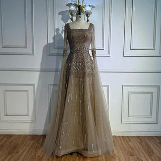 Ships in 2 to 5 Days - Customized Green Beaded A-Line Evening Dress with Cape – Formal Occasion Gown