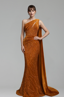 Beaded One Shoulder Mermaid Dress - LAROSABRIDE