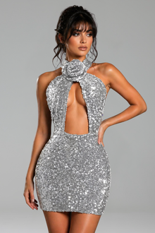 Rose Neck Cutout Sequin Mini Dress - LAROSABRIDE