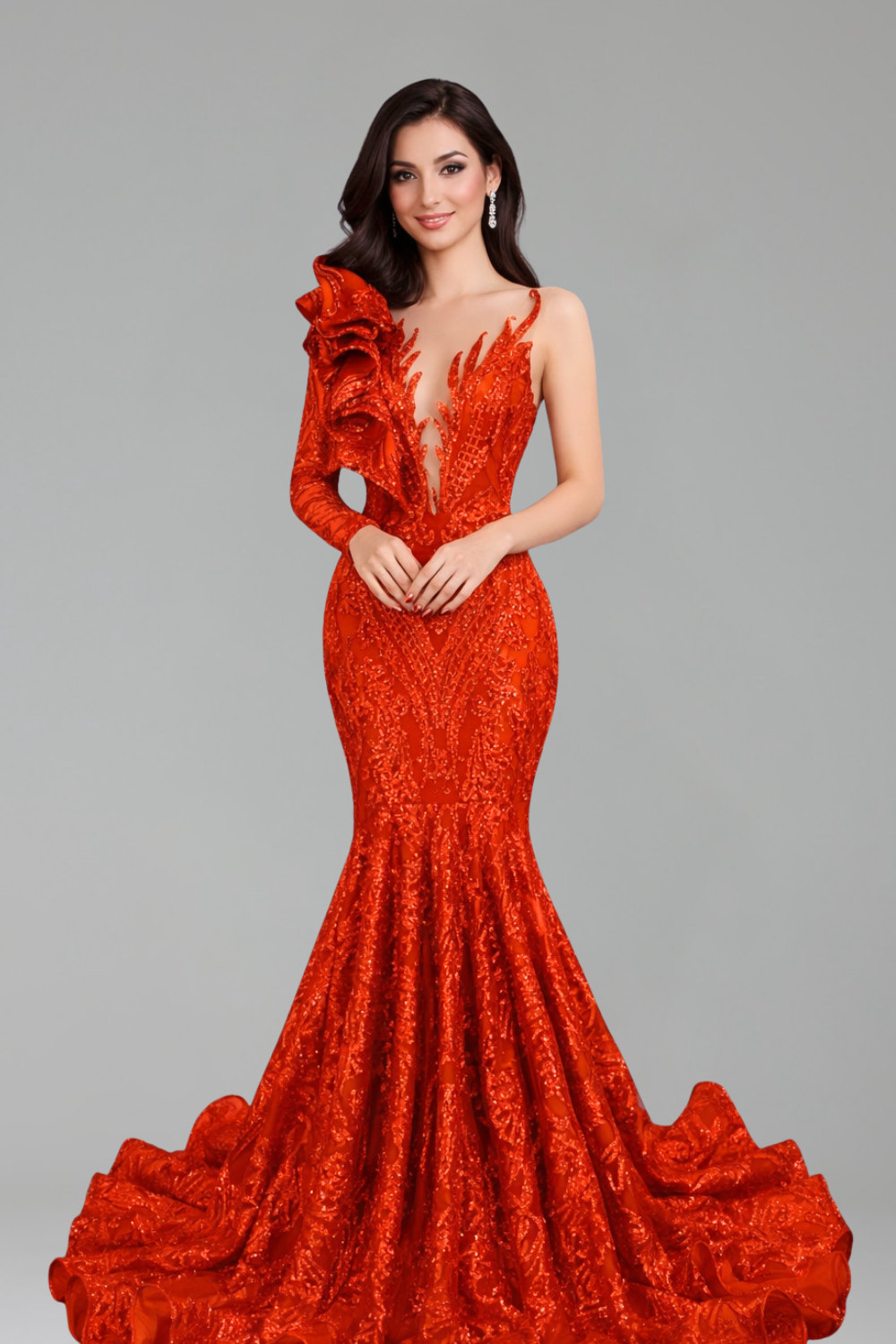One Shoulder Embellished Mermaid Gown - LAROSABRIDE