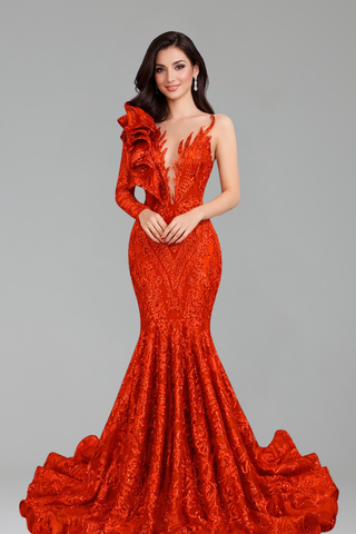One Shoulder Embellished Mermaid Gown