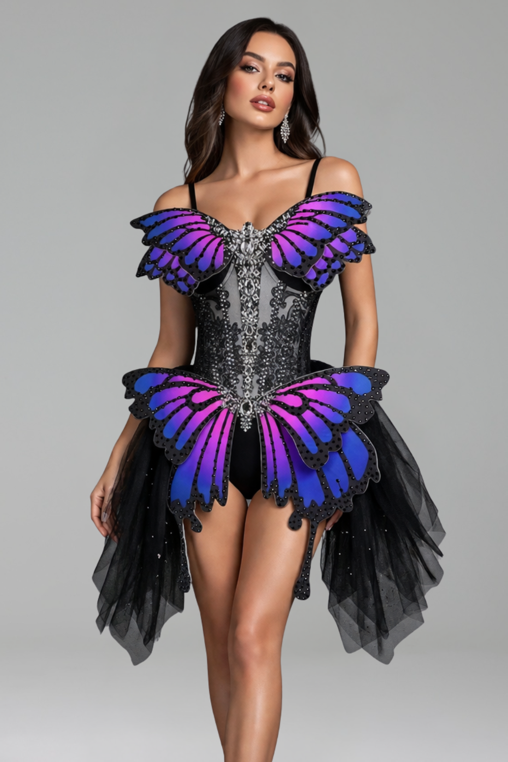 Butterfly Appliqu� Corset Mini Dress - LAROSABRIDE