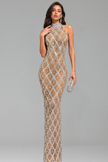 Beaded Illusion Halter Gown - LAROSABRIDE