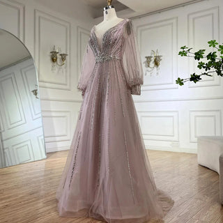 2025 Black Lantern Long Sleeves Evening Dress - Luxury Beaded A-Line Gown for Women’s Parties