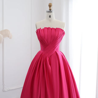 2025 Fuchsia Satin Evening Dress - Elegant Scalloped Long Formal Party Gown for Women’s Weddings in Dubai