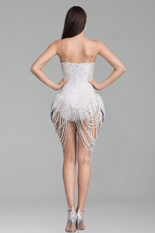 Strapless Pearl Fringe Mini Dress - LAROSABRIDE