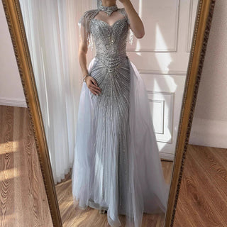 Regal Crystal Draped Gown