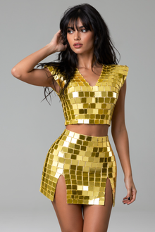 Mirrored Tile Crop Top Skirt Set - LAROSABRIDE