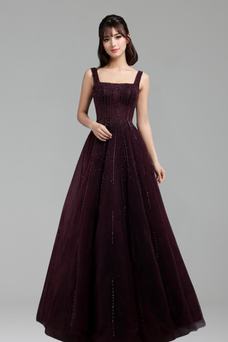 Purple Square Neck Arabic Gown - LAROSABRIDE