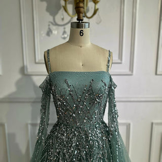 Ships in 2 to 5 Days - Luxury Saudi A-Line Evening Dress with Long Sleeves and Flowing Cape