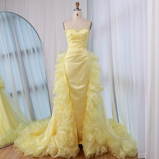 Ships in 2 to 5 Days - 2025 Custom Elegant Yellow Evening Dress – Formal Gown with Ruffles and Beaded Details