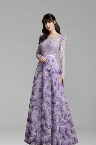 Lilac Beaded A-Line Dress - LAROSABRIDE