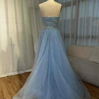 Ships in 2 to 5 Days - Customized Saudi Arabic Caramel Halter Beaded Tulle A-Line Evening Dress – Party Gown for Formal Occasions