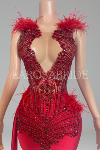 Feather Trim Mini Gown