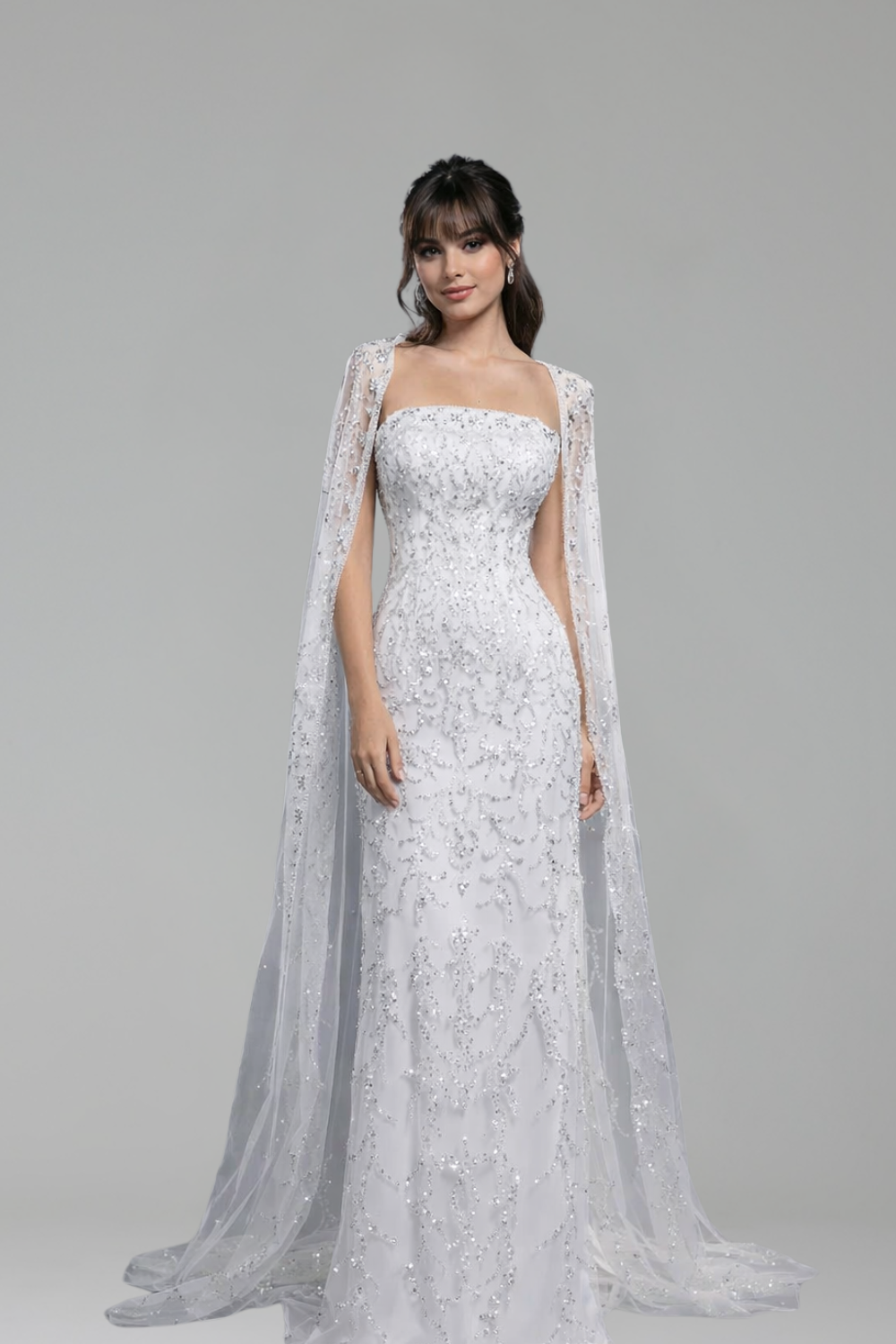 Mermaid Beaded Cape Gown - LAROSABRIDE