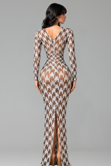 Fitted Long-Sleeve Patterned Gown - LAROSABRIDE