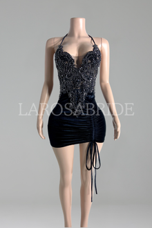Beaded Halter Ruched Mini-Larosabride