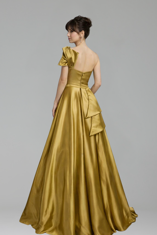 One-Shoulder A-Line Satin Gown - LAROSABRIDE