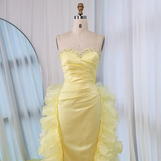 Ships in 2 to 5 Days - 2025 Custom Elegant Yellow Evening Dress – Formal Gown with Ruffles and Beaded Details